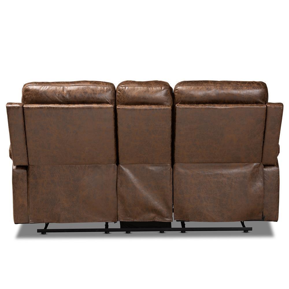 Beasely Modern and Contemporary Distressed Brown Faux Leather Upholstered 2-Seater Reclining Loveseat FredCo
