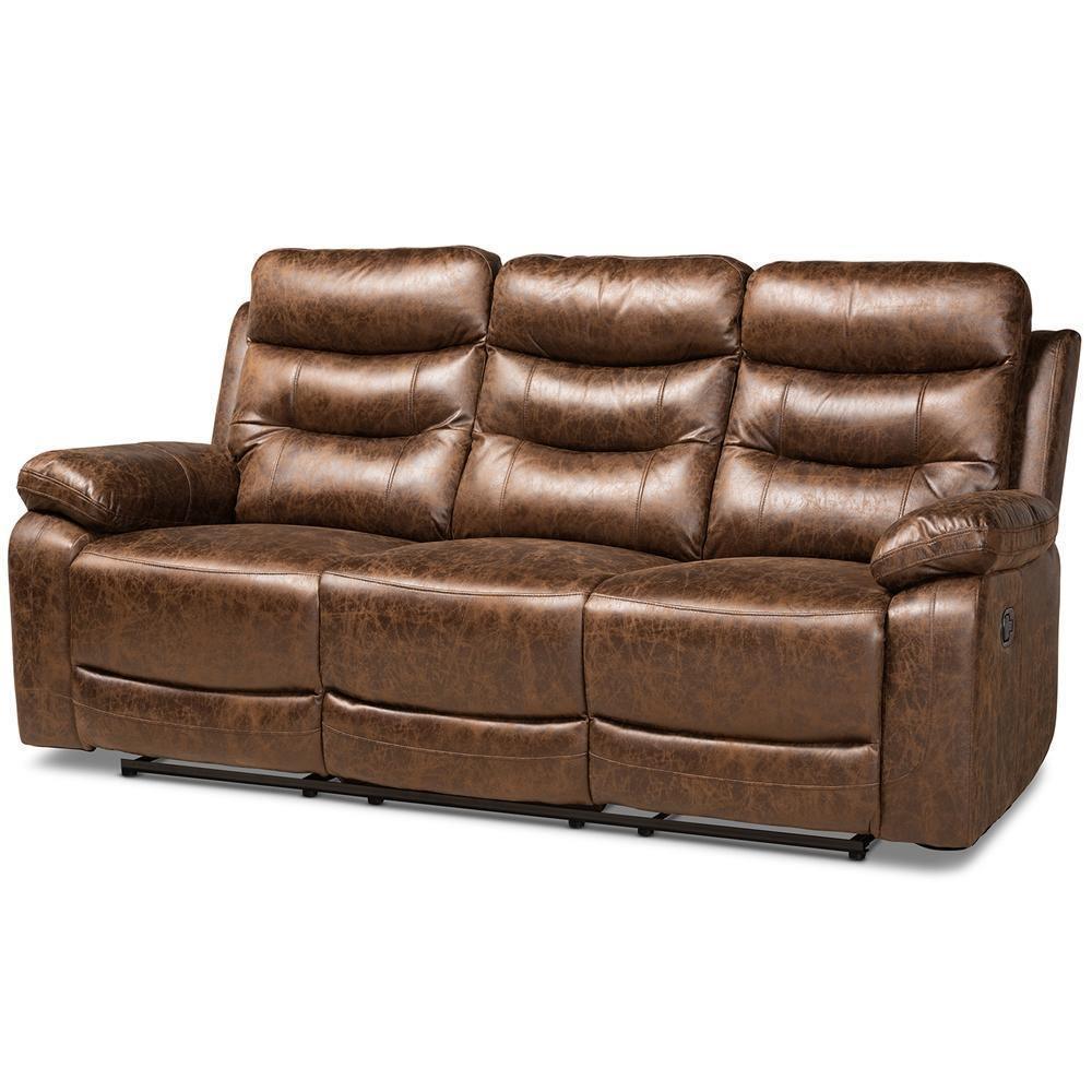 Beasely Modern and Contemporary Distressed Brown Faux Leather Upholstered 3-Piece Living Room Set FredCo