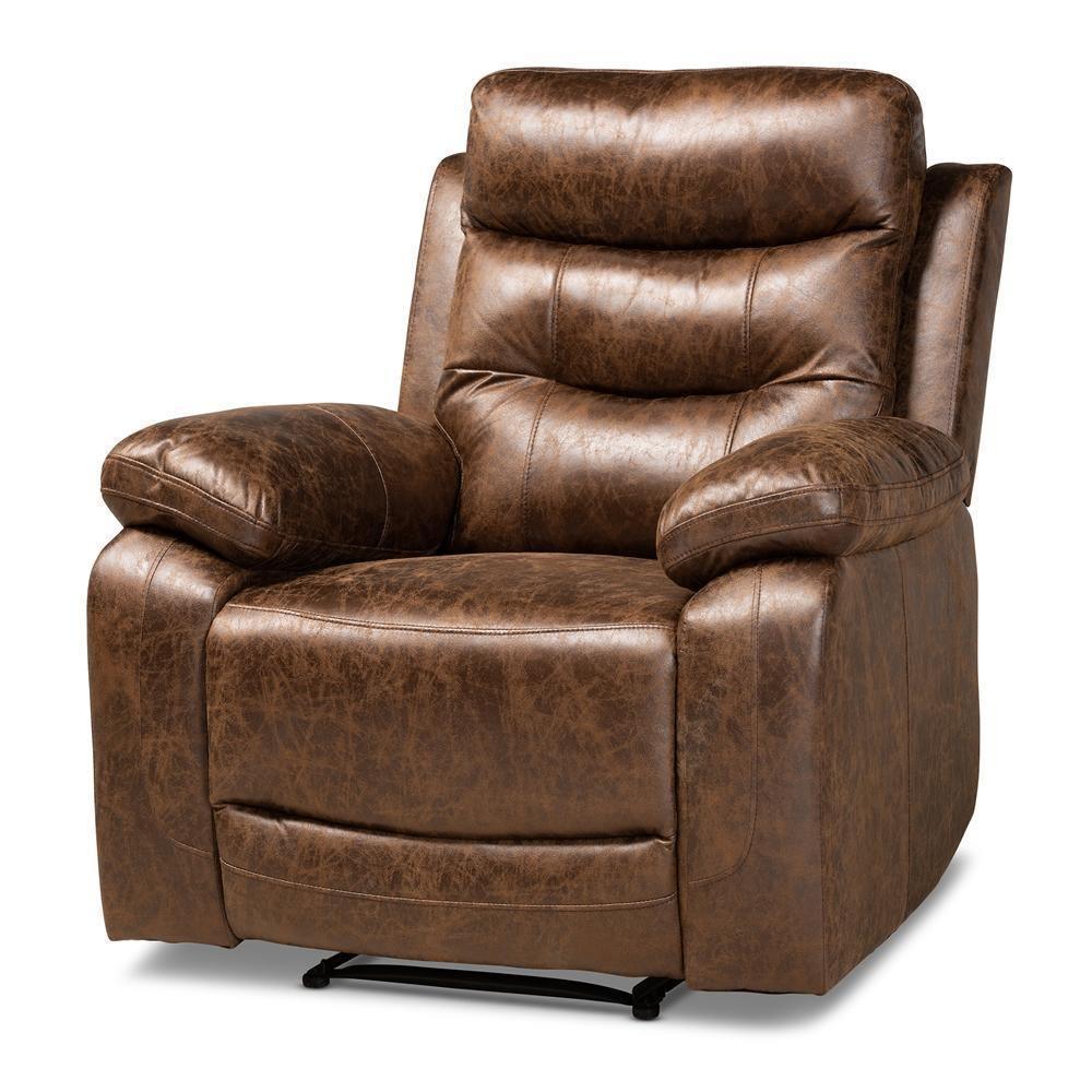 Beasely Modern and Contemporary Distressed Brown Faux Leather Upholstered 3-Piece Living Room Set FredCo