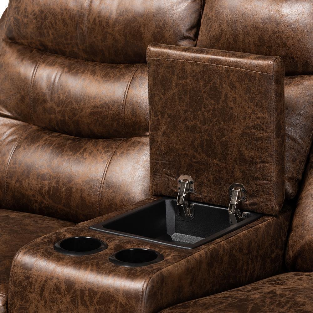 Beasely Modern and Contemporary Distressed Brown Faux Leather Upholstered 3-Piece Living Room Set FredCo
