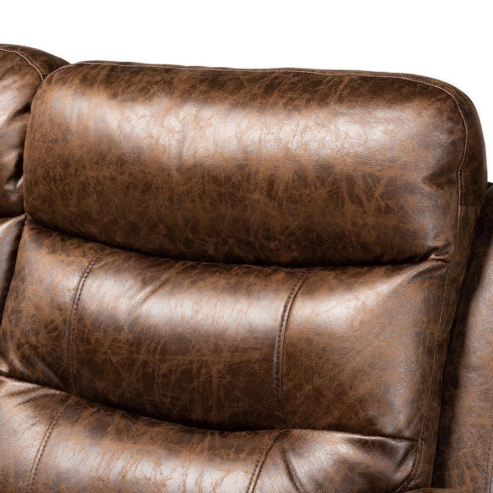 Beasely Modern and Contemporary Distressed Brown Faux Leather Upholstered 3-Seater Reclining Sofa FredCo