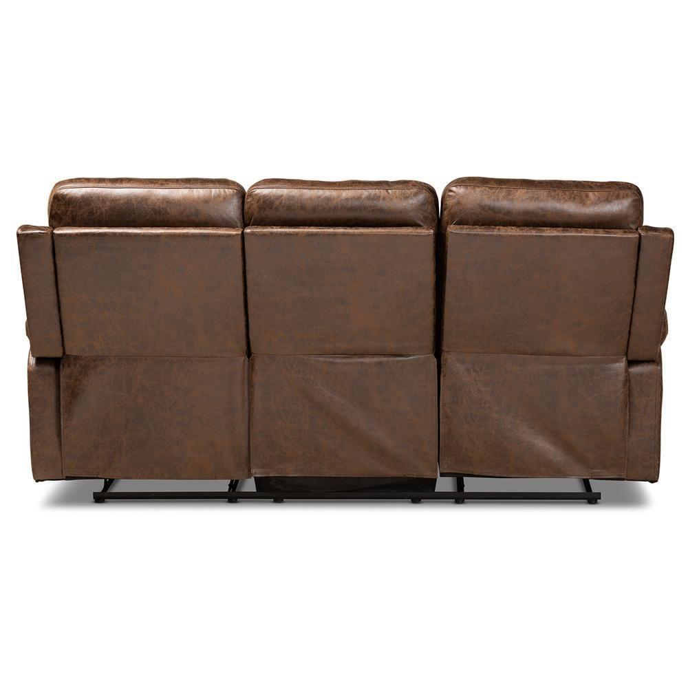 Beasely Modern and Contemporary Distressed Brown Faux Leather Upholstered 3-Seater Reclining Sofa FredCo
