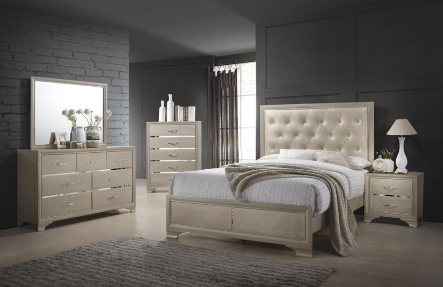 Beaumont Bedroom Set Metallic Champagne Coaster Queen, 5 Piece FredCo