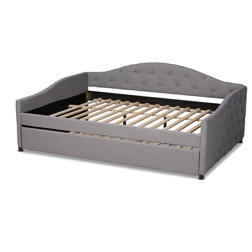 Becker Modern and Contemporary Transitional Grey Fabric Upholstered Full Size Daybed with Trundle FredCo