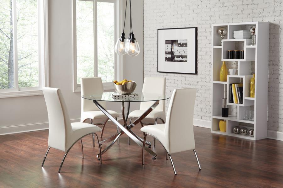 Beckham 5-piece Round Dining Set Chrome and White 106440-S5 Coaster FredCo