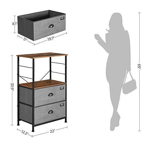 Bedside Table with 2 Fabric Drawers, Gray FredCo