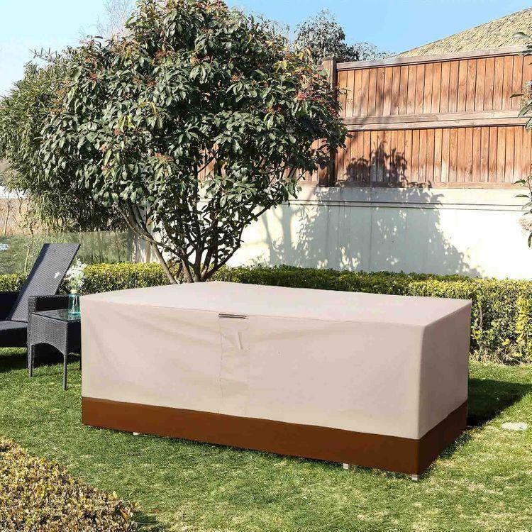 Beige, Brown Rectangular Patio Table Cover FredCo