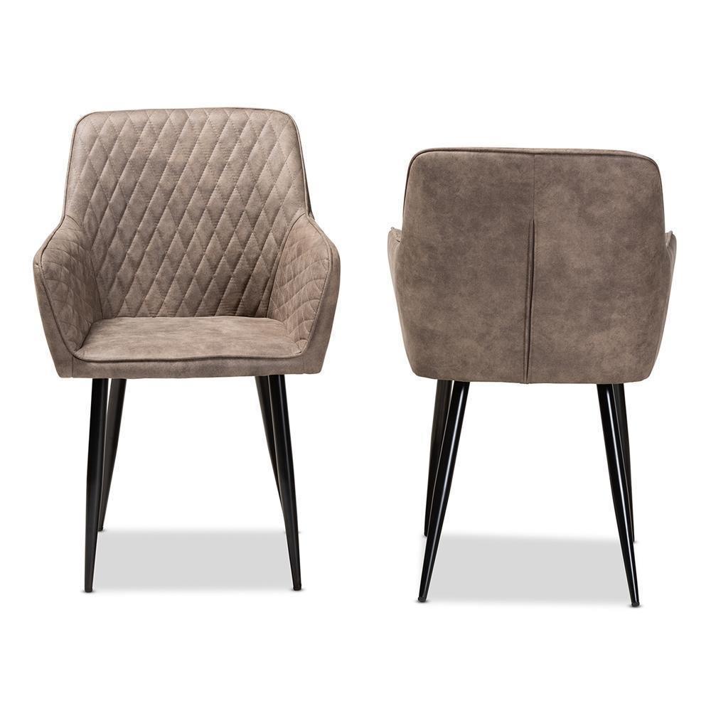 Belen Modern and Contemporary Grey and Brown Imitation Leather Upholstered 2-Piece Metal Dining Chair Set FredCo