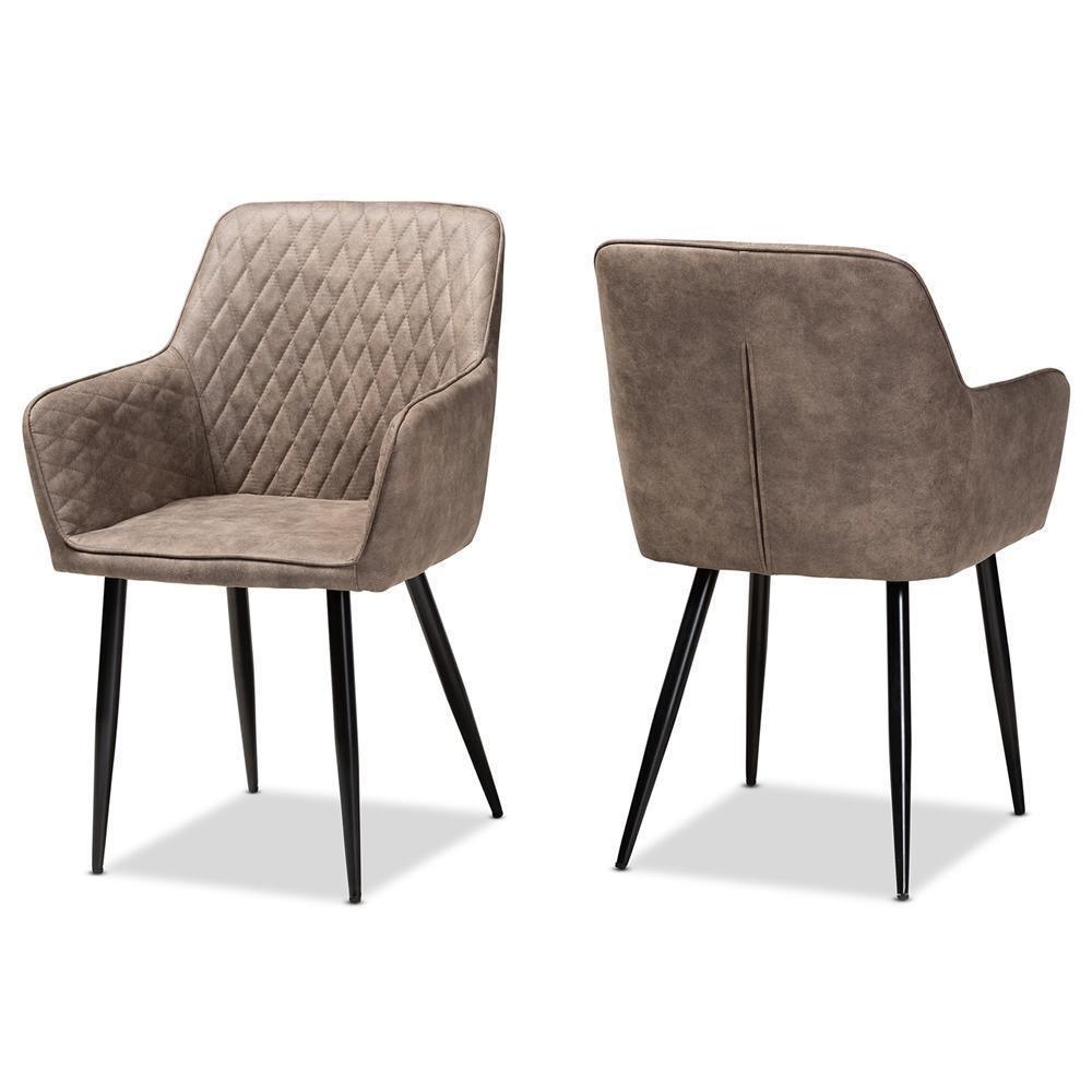 Belen Modern and Contemporary Grey and Brown Imitation Leather Upholstered 2-Piece Metal Dining Chair Set FredCo