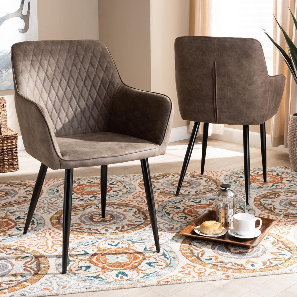Belen Modern and Contemporary Grey and Brown Imitation Leather Upholstered 2-Piece Metal Dining Chair Set FredCo