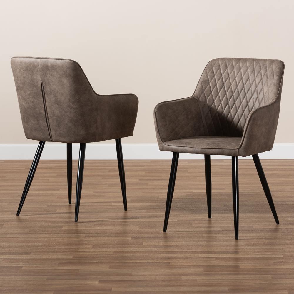 Belen Modern and Contemporary Grey and Brown Imitation Leather Upholstered 2-Piece Metal Dining Chair Set FredCo