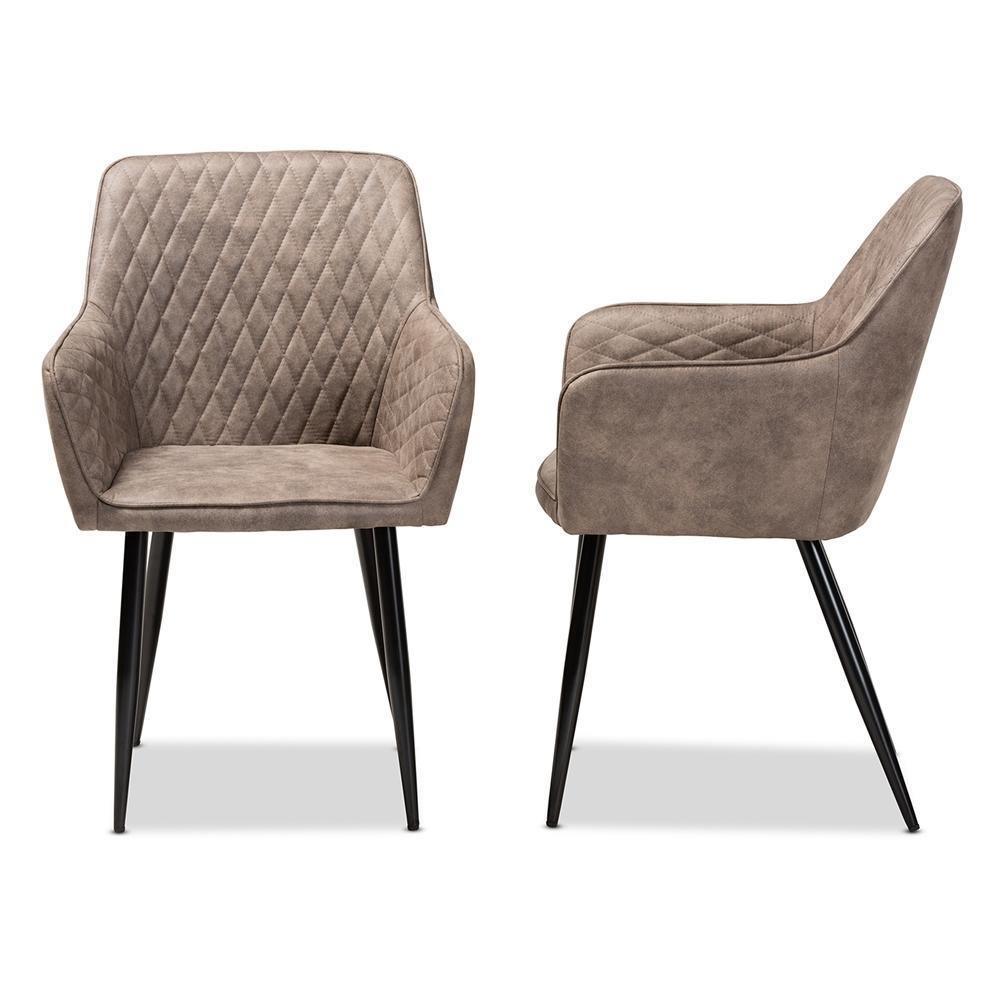 Belen Modern and Contemporary Grey and Brown Imitation Leather Upholstered 2-Piece Metal Dining Chair Set FredCo