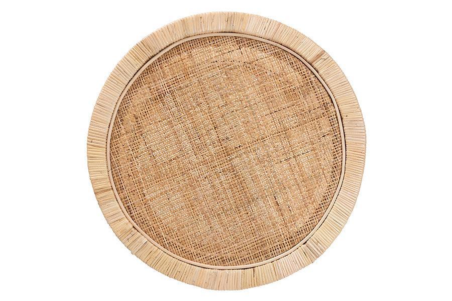 Bella Modern Bohemian Natural Brown Mahogany Wood and Natural Rattan 2-Tier End Table FredCo
