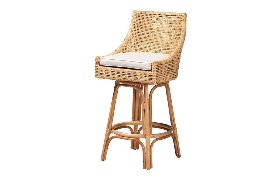 Bella Modern Bohemian Natural Brown Rattan Bar Stool FredCo
