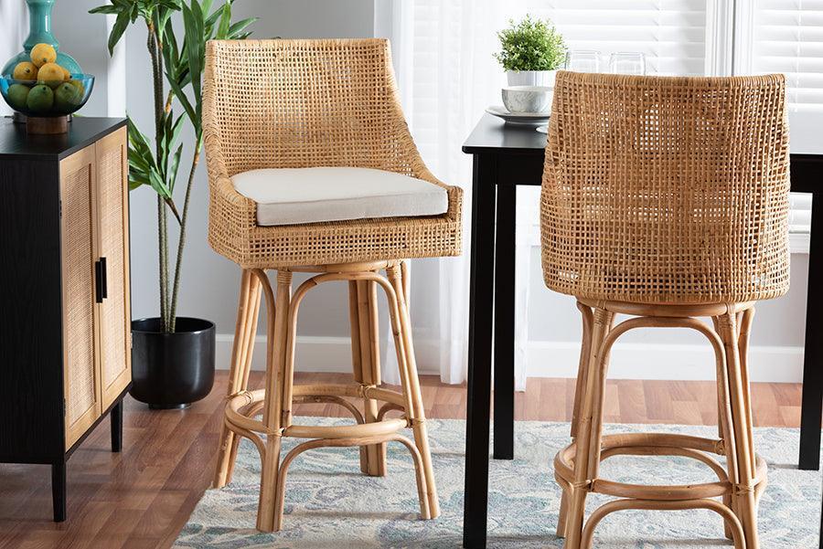 Bella Modern Bohemian Natural Brown Rattan Bar Stool FredCo
