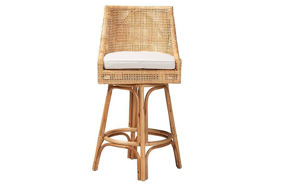 Bella Modern Bohemian Natural Brown Rattan Bar Stool FredCo