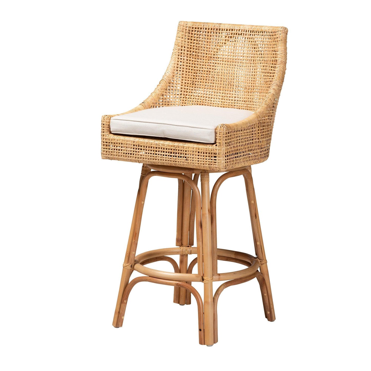 Bella Modern Bohemian Natural Brown Rattan Bar Stool FredCo