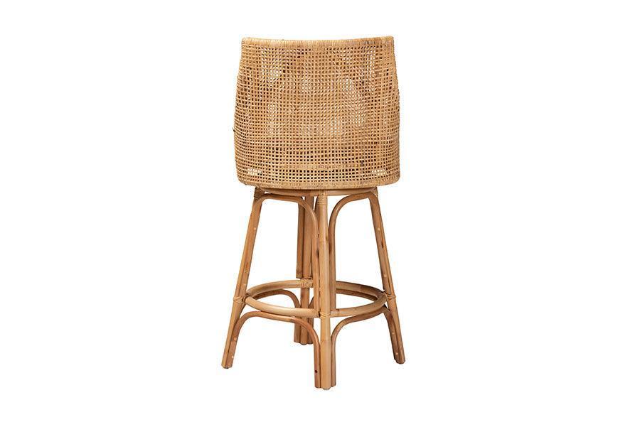 Bella Modern Bohemian Natural Brown Rattan Bar Stool FredCo
