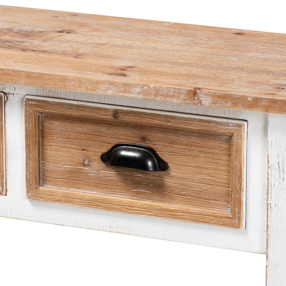 Benedict Traditional Farmhouse and Rustic Two-Tone White and Oak Brown Finished Wood 3-Drawer Console Table FredCo