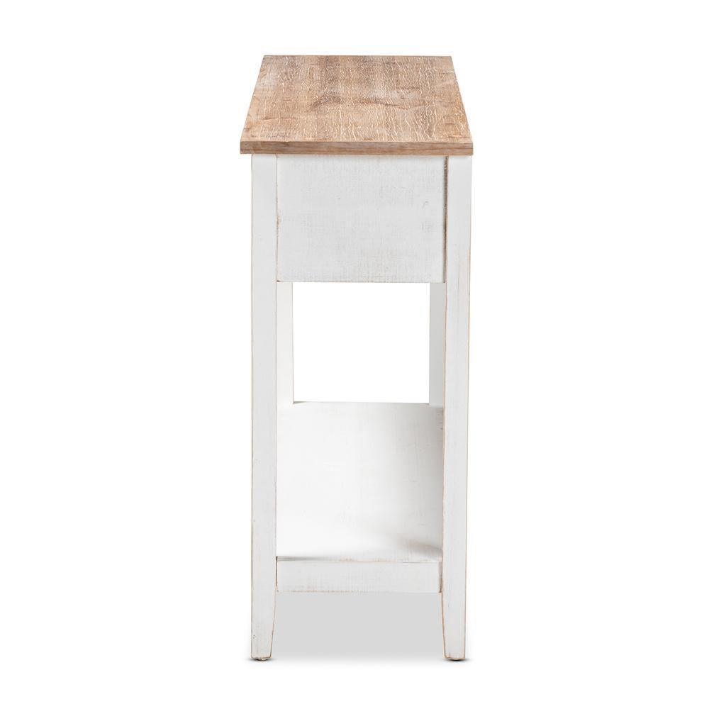 Benedict Traditional Farmhouse and Rustic Two-Tone White and Oak Brown Finished Wood 3-Drawer Console Table FredCo