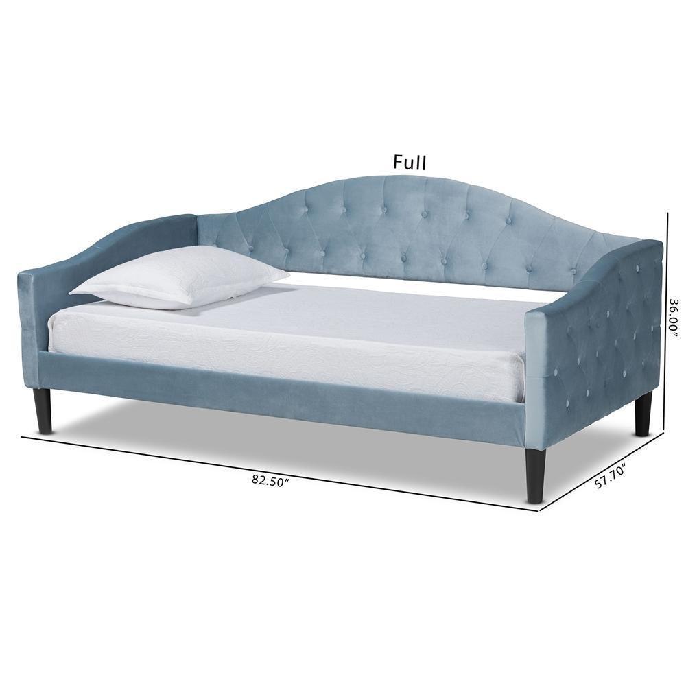 Benjamin Modern and Contemporary Light Blue Velvet Fabric Upholstered and Dark Brown Finished Wood Full Size Daybed FredCo
