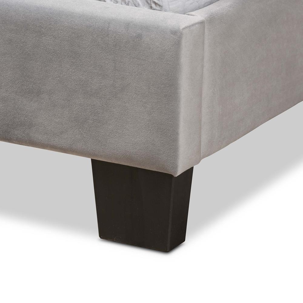 Benjen Modern and Contemporary Glam Grey Velvet Fabric Upholstered Twin Size Panel Bed FredCo