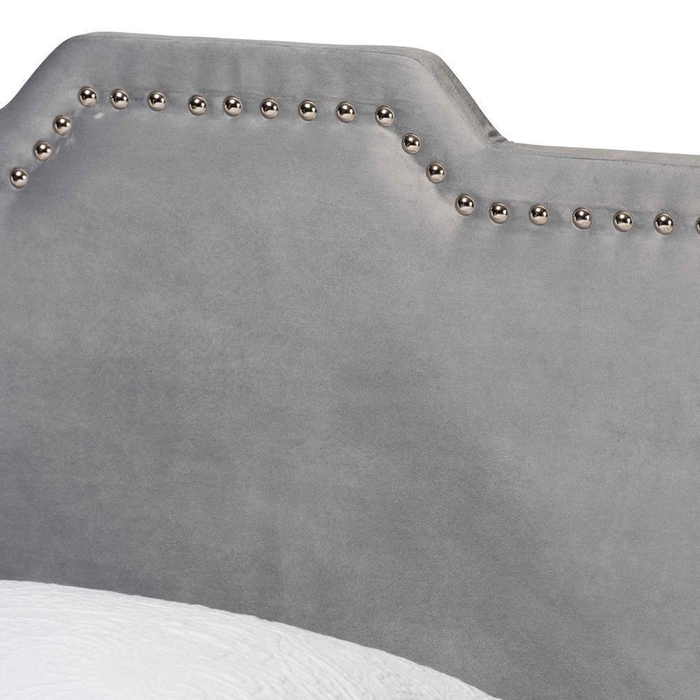 Benjen Modern and Contemporary Glam Grey Velvet Fabric Upholstered Twin Size Panel Bed FredCo