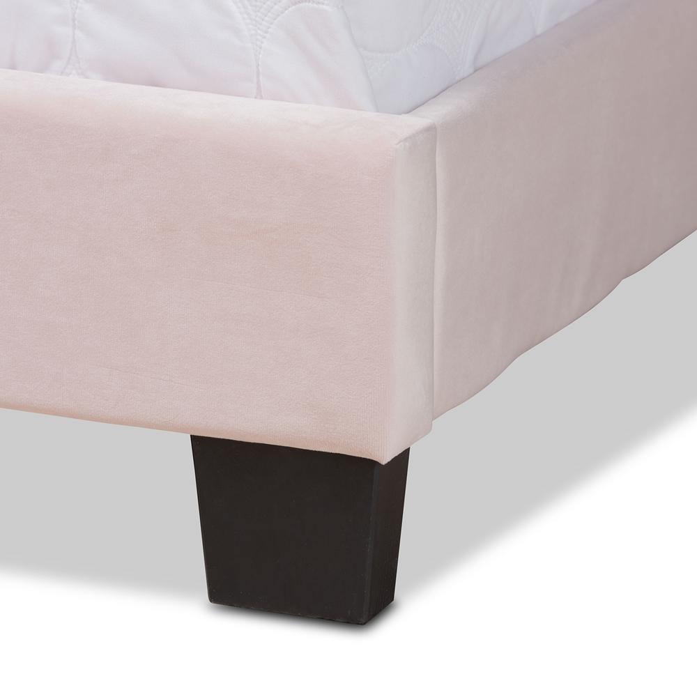 Benjen Modern and Contemporary Glam Light Pink Velvet Fabric Upholstered Queen Size Panel Bed FredCo