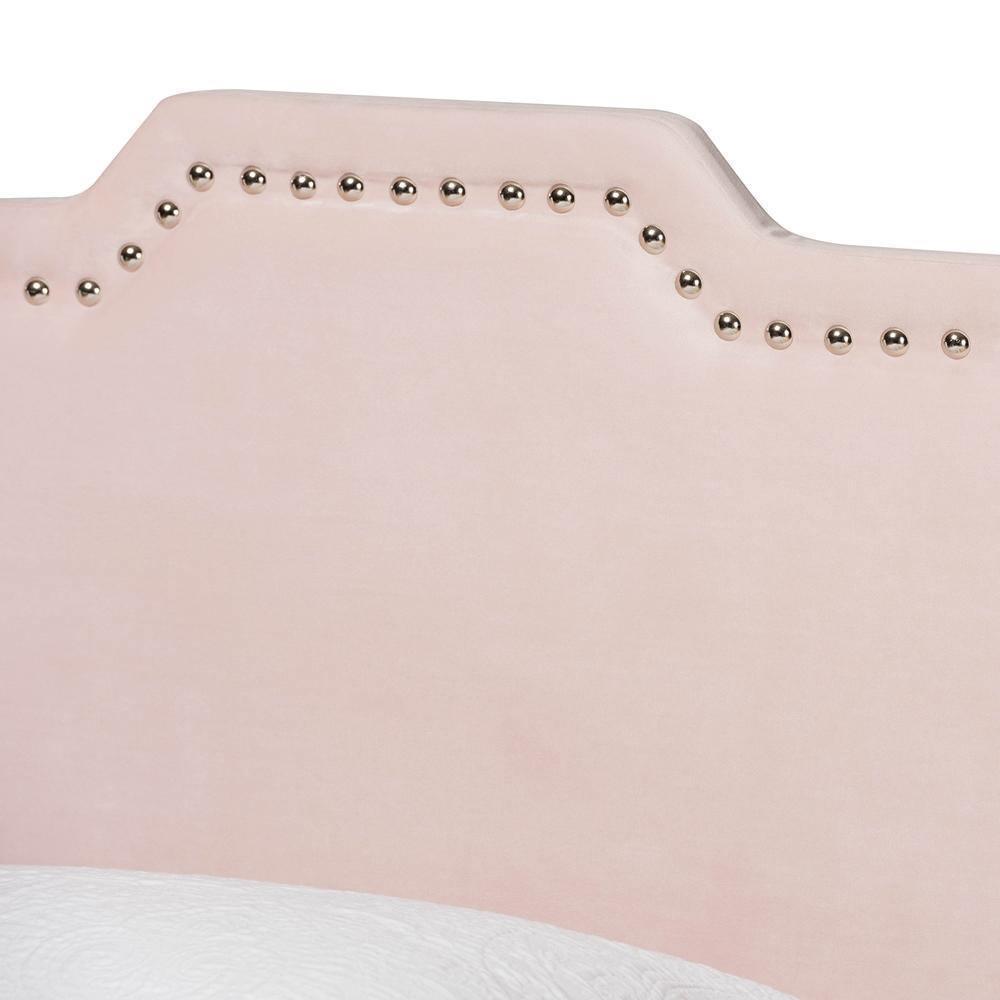 Benjen Modern and Contemporary Glam Light Pink Velvet Fabric Upholstered Twin Size Panel Bed FredCo