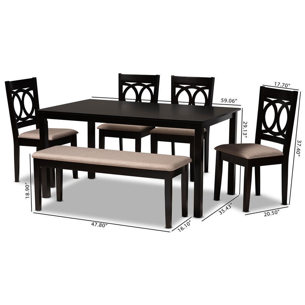 Bennett Modern and Contemporary Sand Fabric Upholstered and Dark Brown Finished Wood 6-Piece Dining Set FredCo