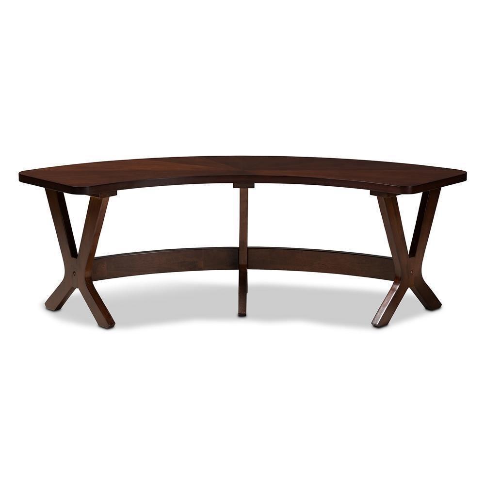 Berlin Mid-Century Modern Walnut Finished Wood Curved Dining Bench FredCo