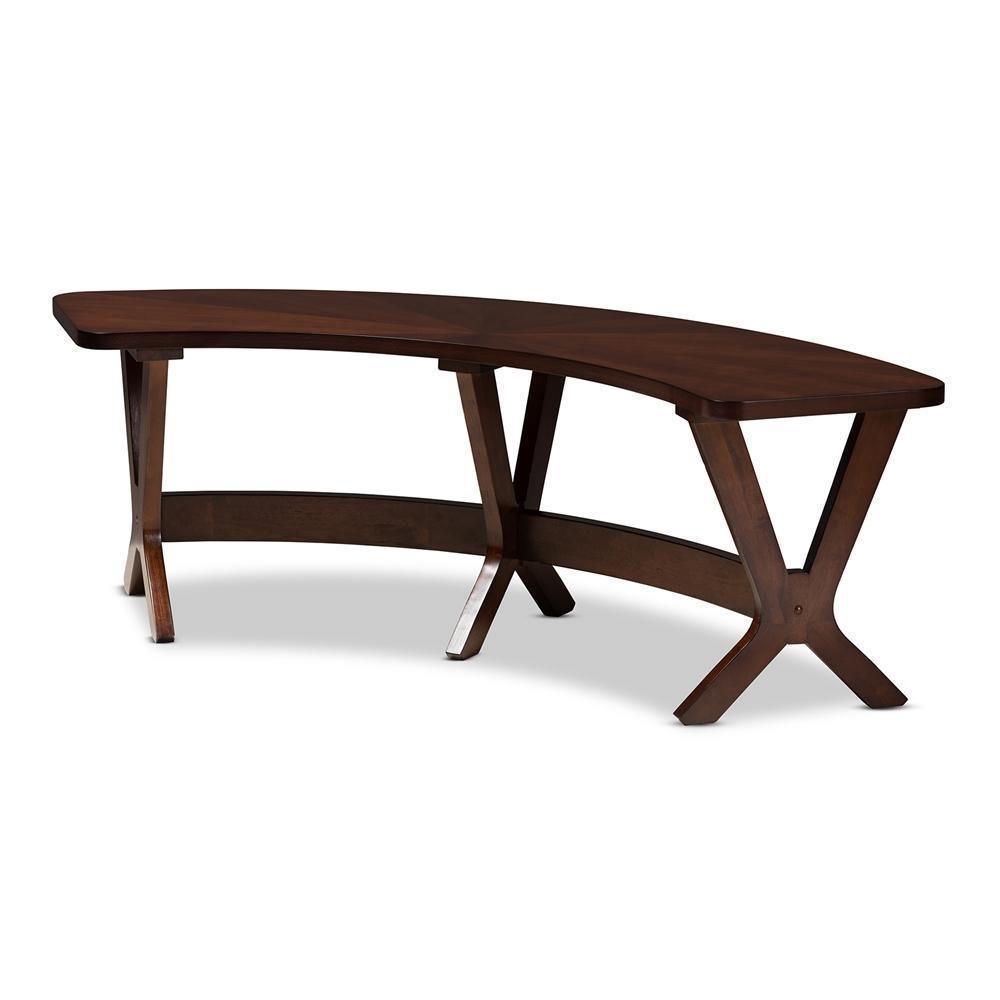 Berlin Mid-Century Modern Walnut Finished Wood Curved Dining Bench FredCo