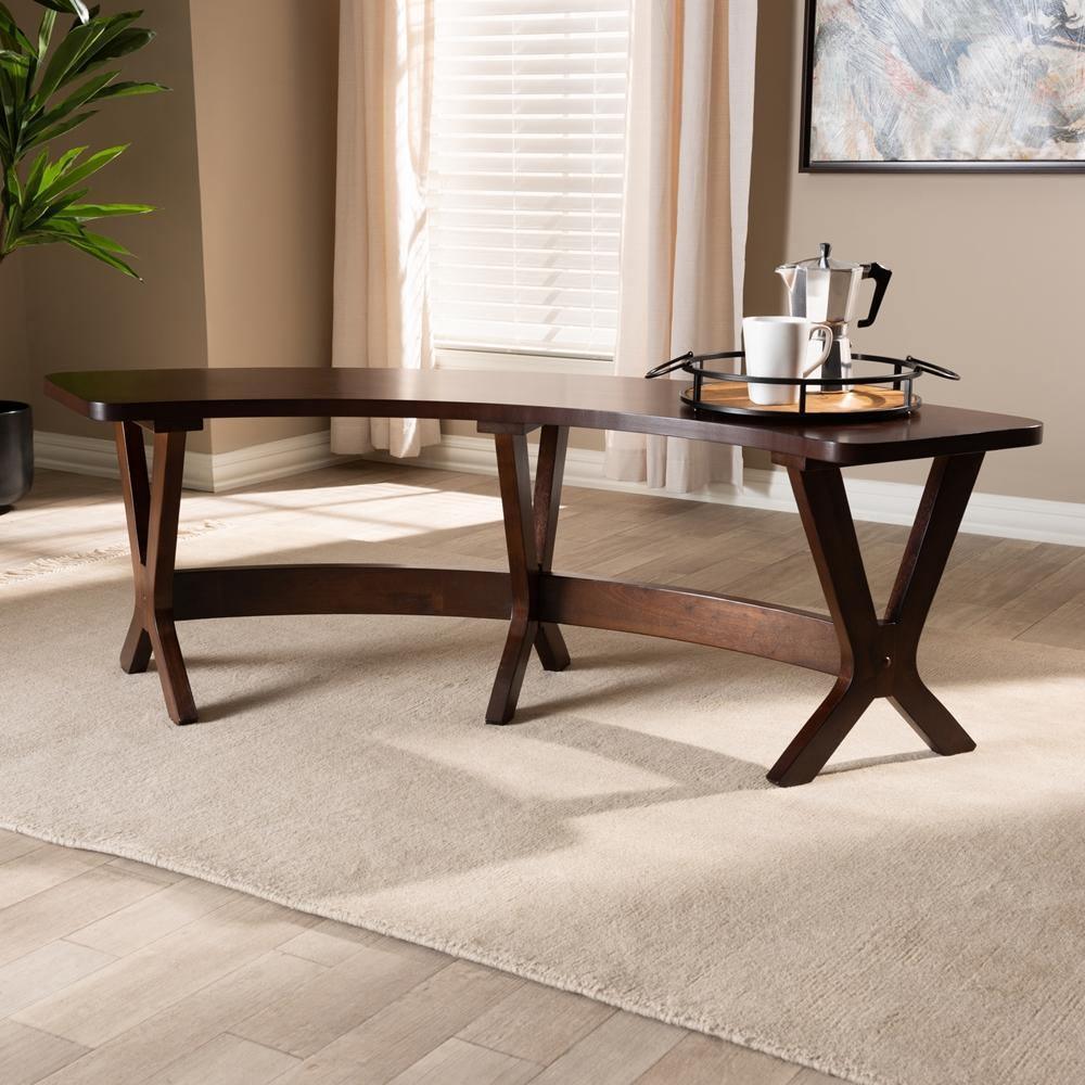 Berlin Mid-Century Modern Walnut Finished Wood Curved Dining Bench FredCo