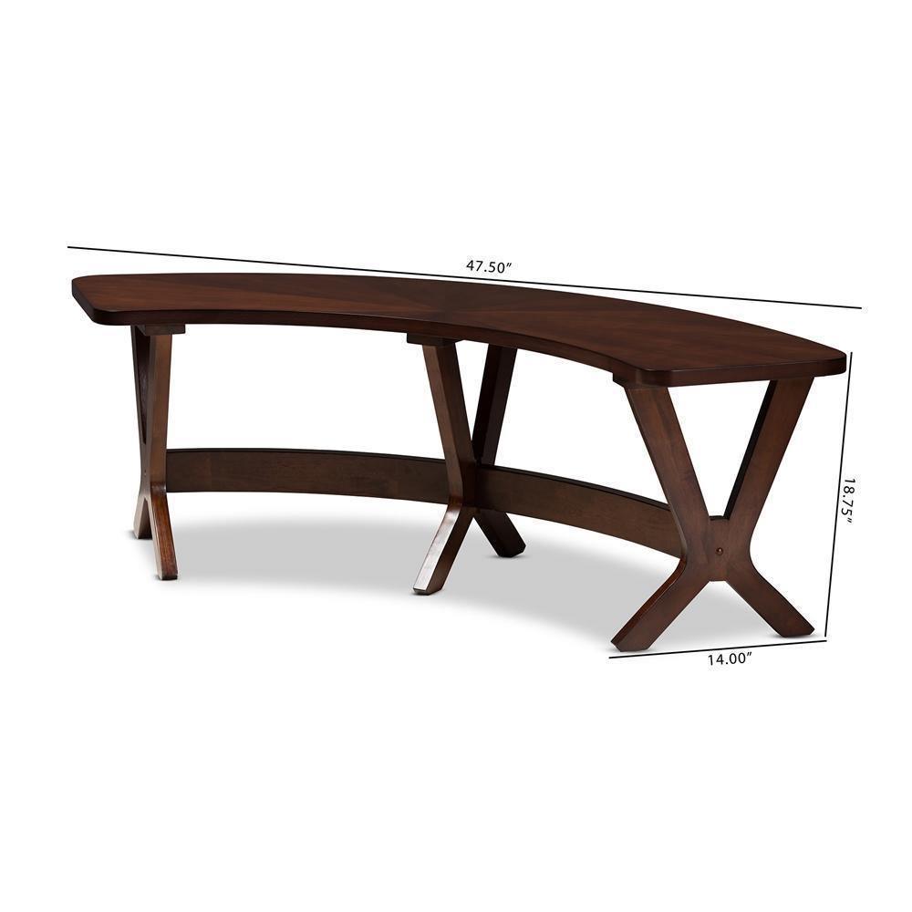 Berlin Mid-Century Modern Walnut Finished Wood Curved Dining Bench FredCo