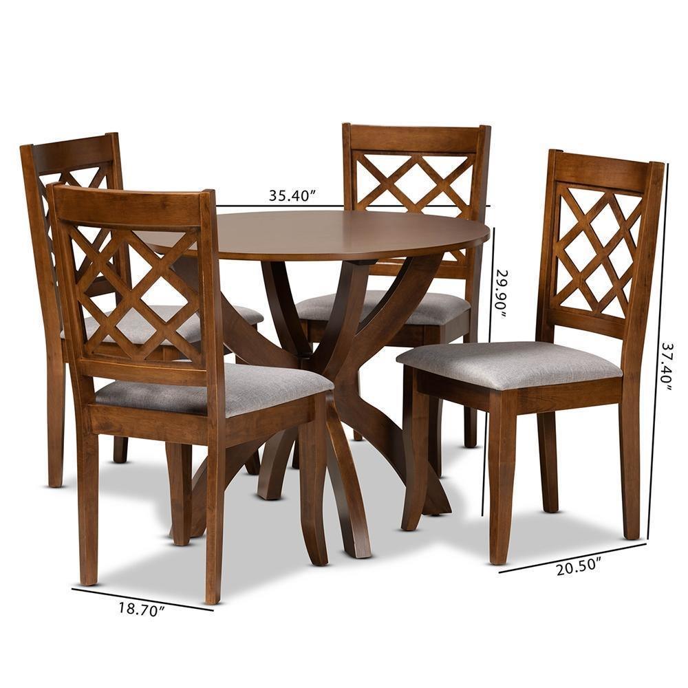 Beth Modern and Contemporary Grey Fabric Upholstered and Walnut Brown Finished Wood 5-Piece Dining Set FredCo