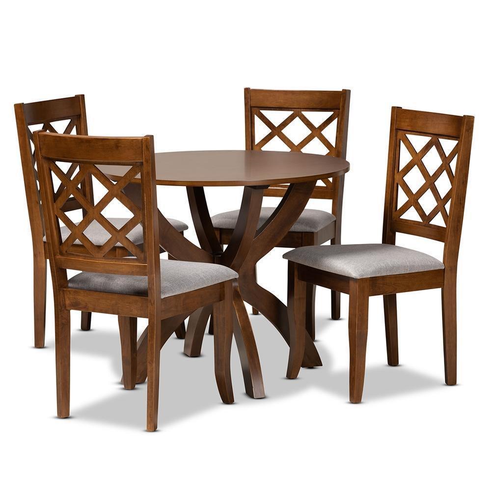 Beth Modern and Contemporary Grey Fabric Upholstered and Walnut Brown Finished Wood 5-Piece Dining Set FredCo