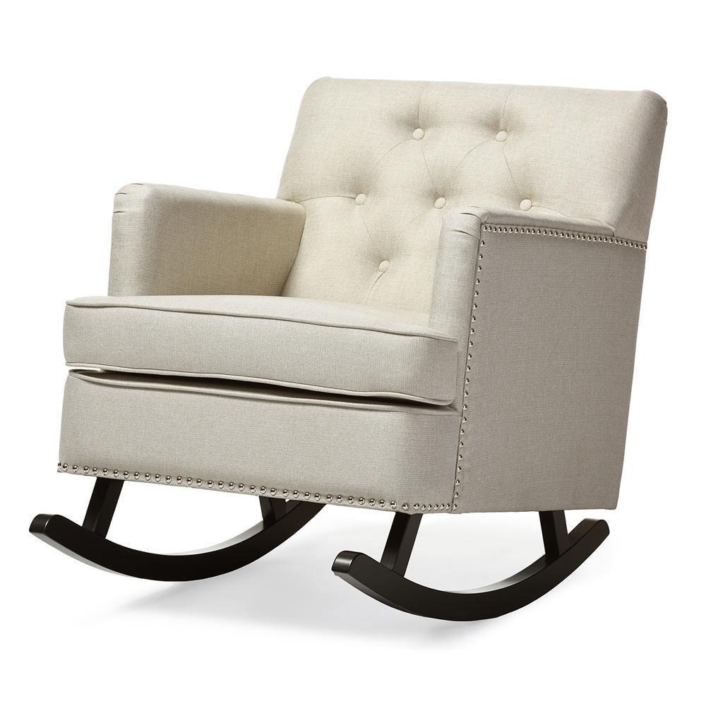 Bethany Modern and Contemporary Light Beige Fabric Upholstered Button-tufted Rocking Chair FredCo