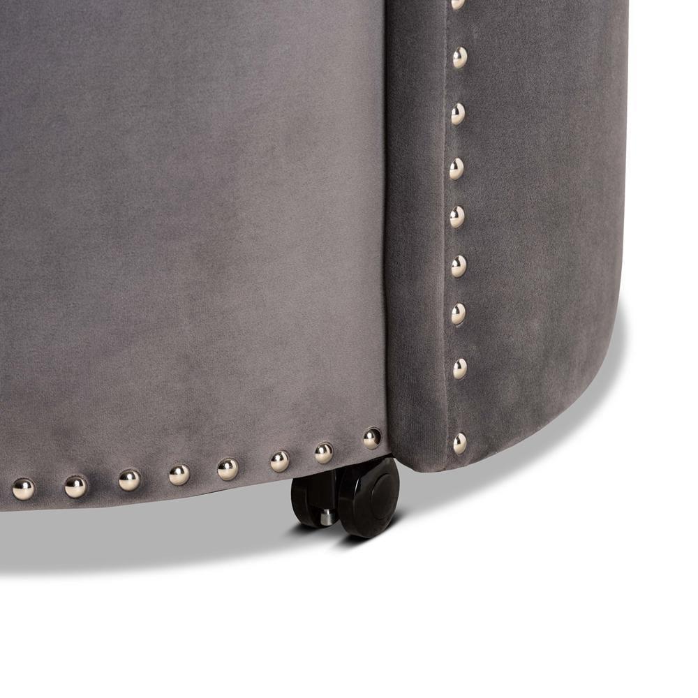 Bethel Glam and Luxe Grey Velvet Fabric Upholstered Rolling Accent Chair FredCo
