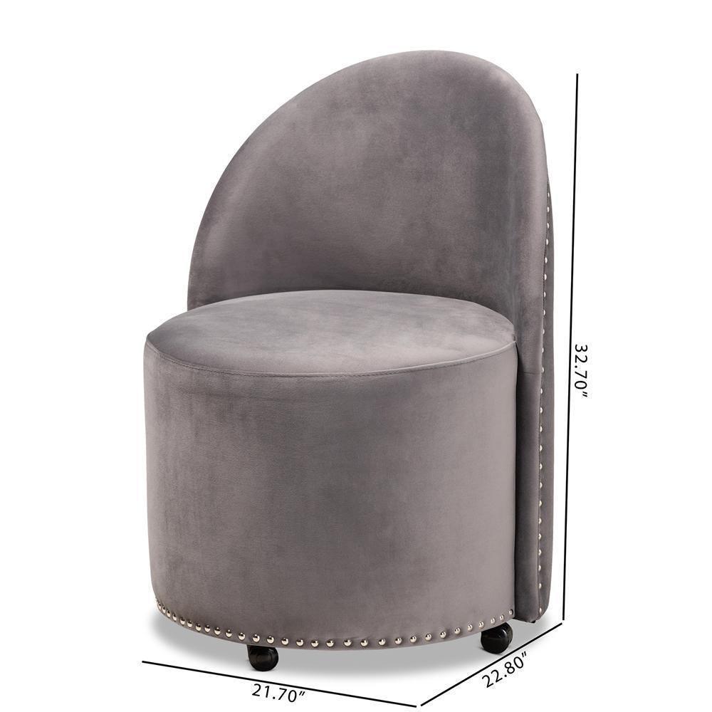 Bethel Glam and Luxe Grey Velvet Fabric Upholstered Rolling Accent Chair FredCo