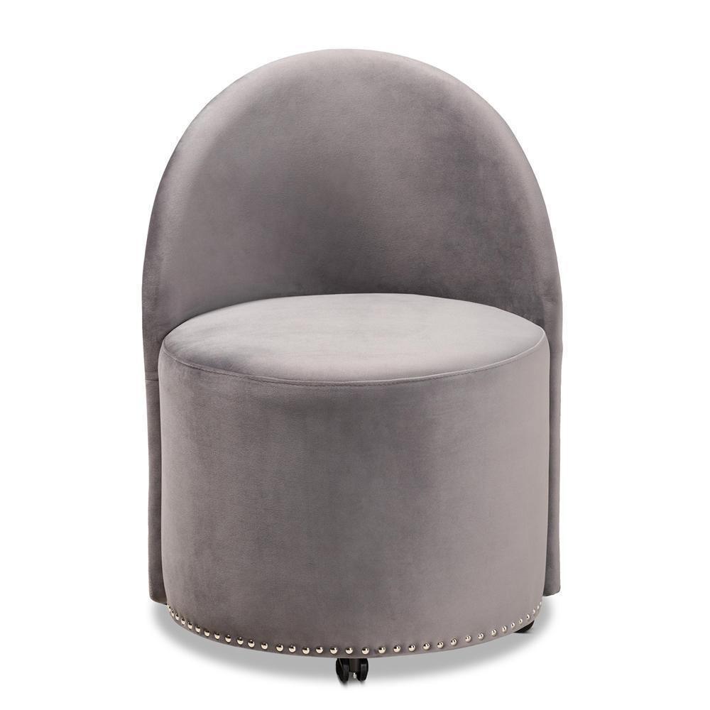 Bethel Glam and Luxe Grey Velvet Fabric Upholstered Rolling Accent Chair FredCo
