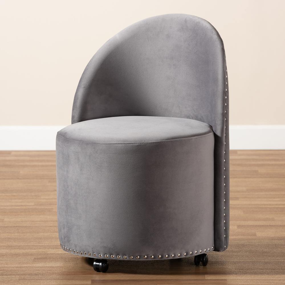 Bethel Glam and Luxe Grey Velvet Fabric Upholstered Rolling Accent Chair FredCo
