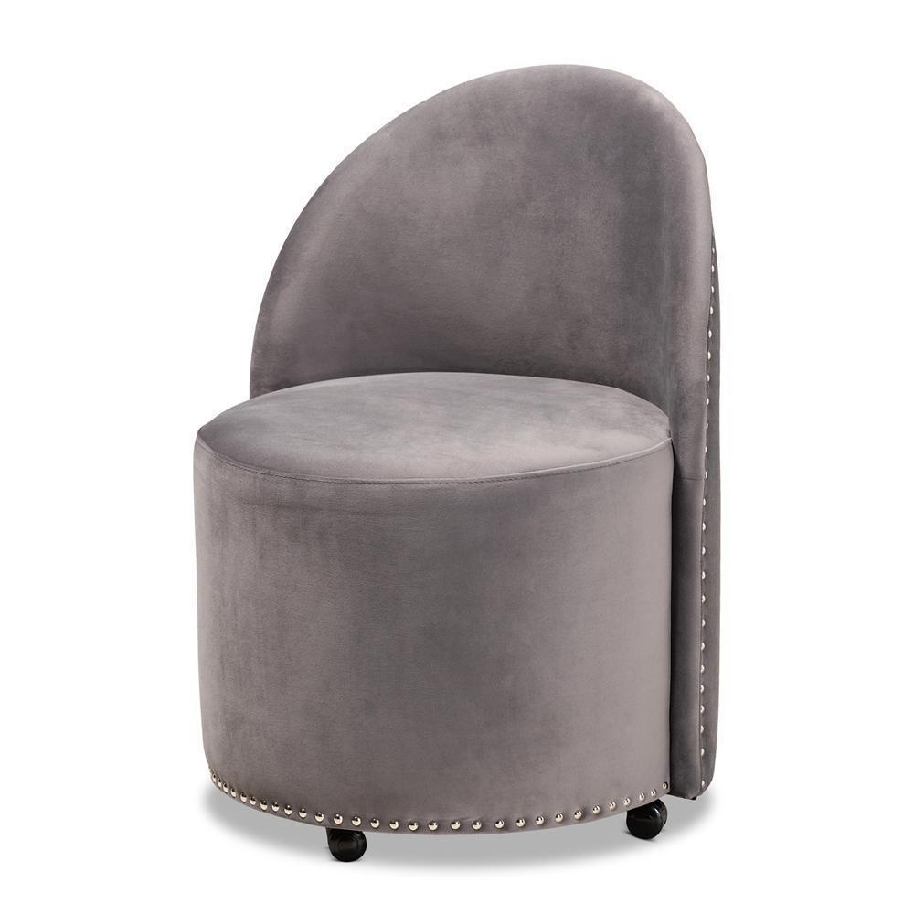 Bethel Glam and Luxe Grey Velvet Fabric Upholstered Rolling Accent Chair FredCo
