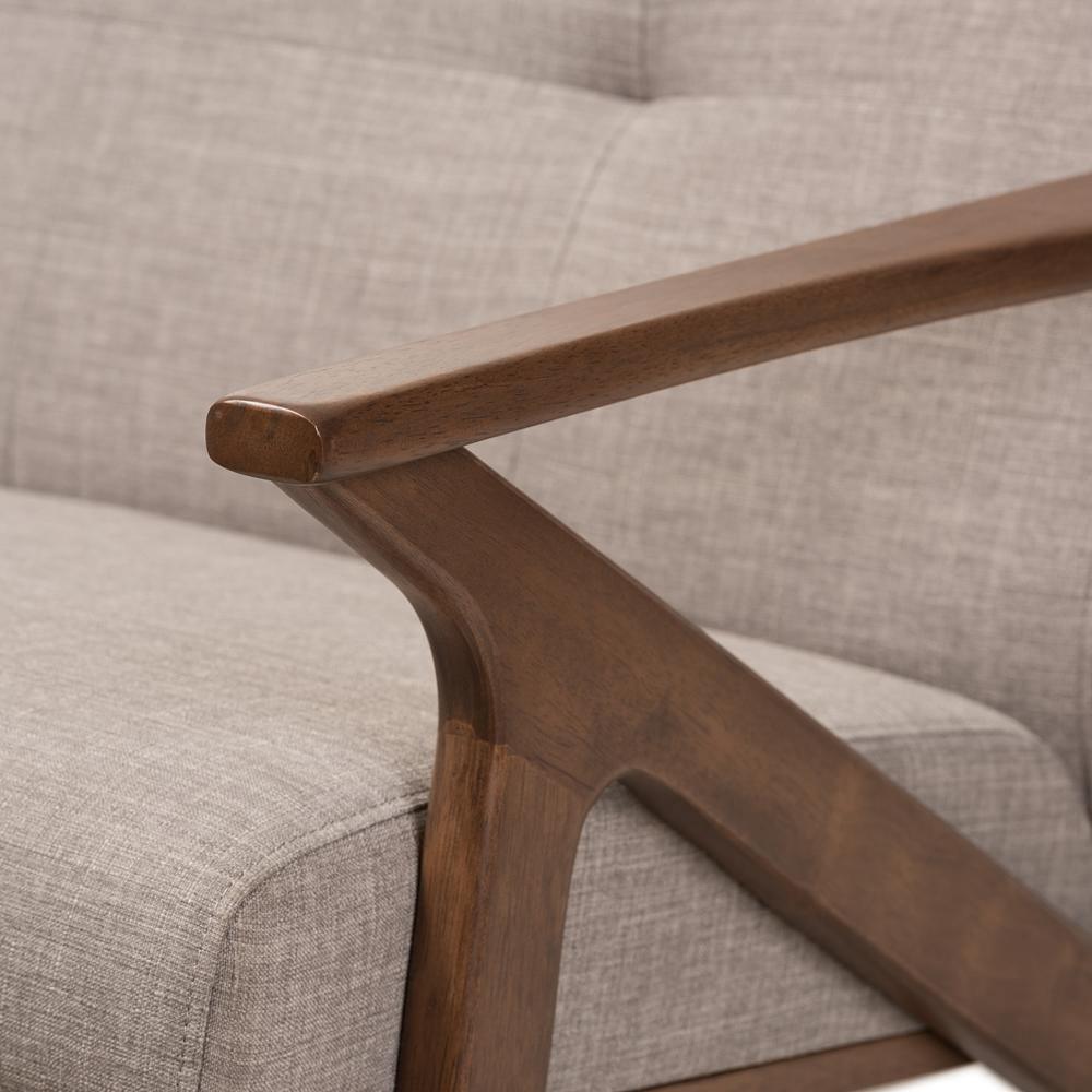 Bianca Mid-Century Modern Walnut Wood Light Grey Fabric Tufted 2-Seater Loveseat FredCo