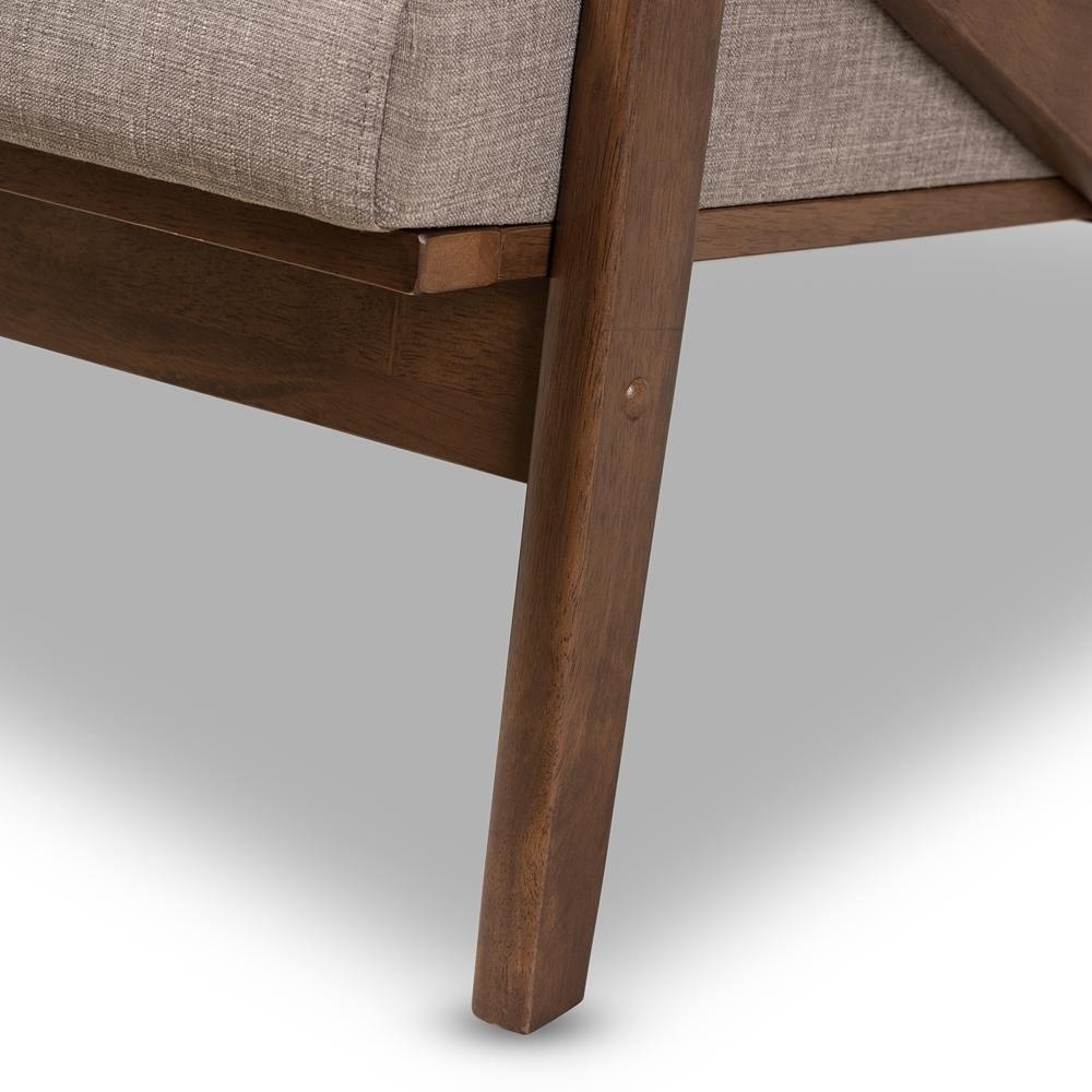 Bianca Mid-Century Modern Walnut Wood Light Grey Fabric Tufted 2-Seater Loveseat FredCo