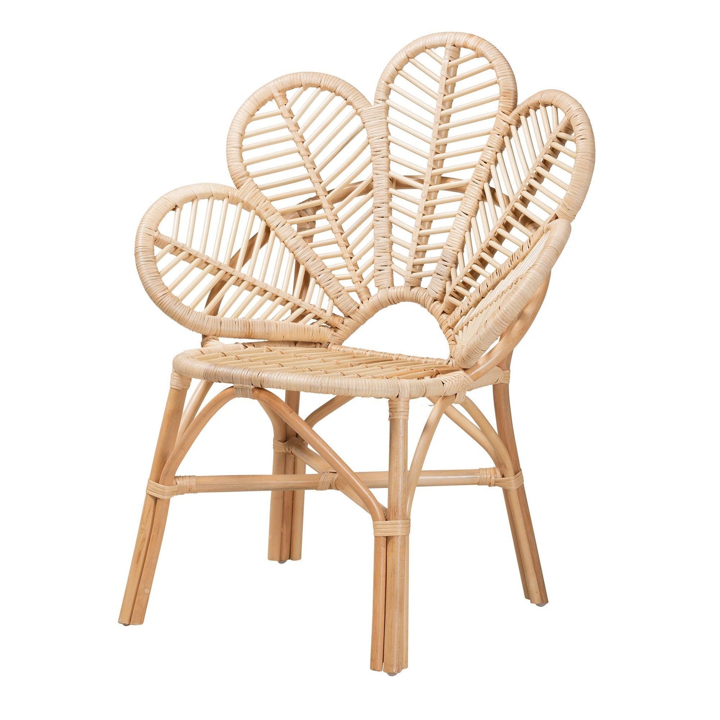 Bianca Modern Bohemian Natural Brown Rattan Flower Chair FredCo