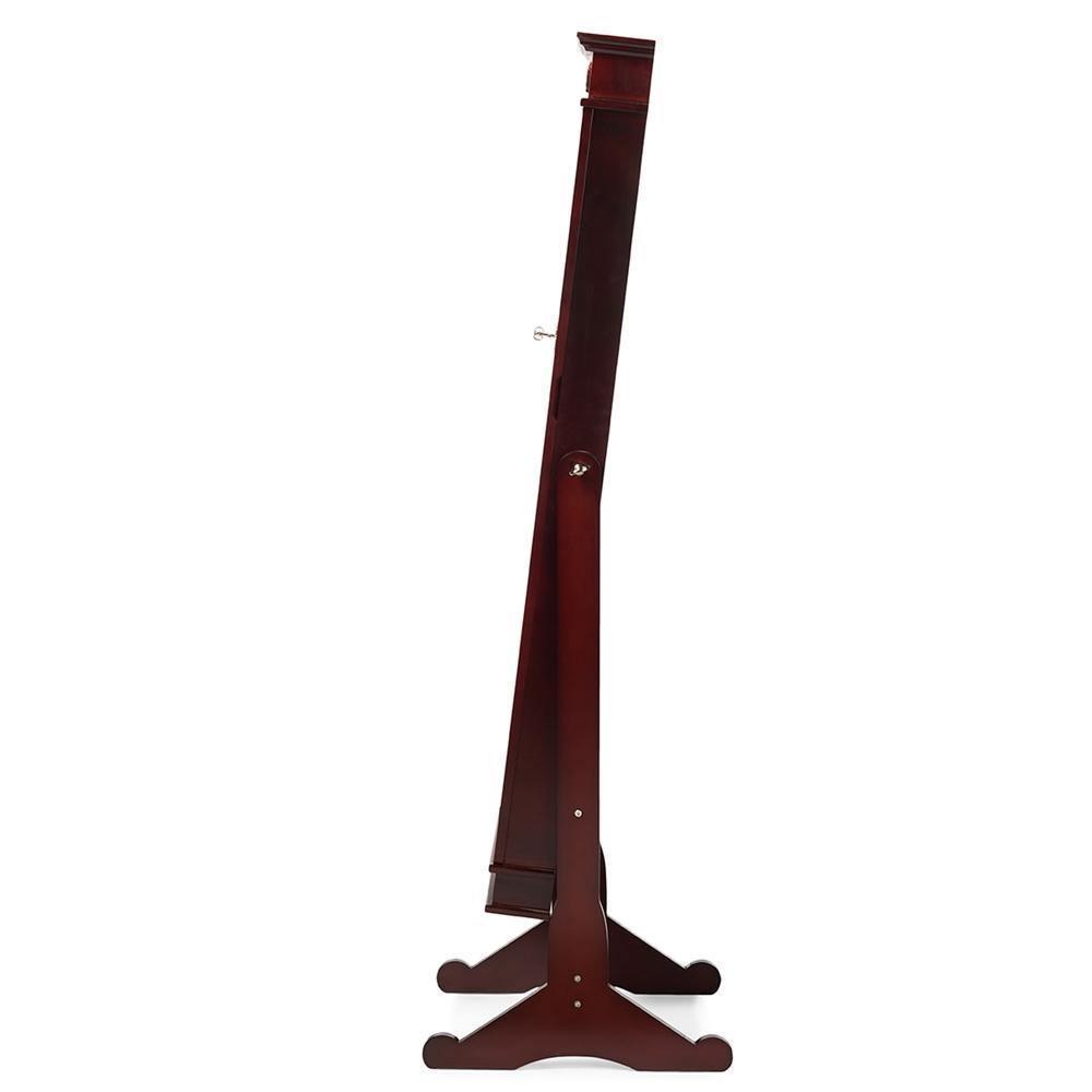 Bimini Brown Finish Wood Crown Moulding Top Free Standing Full Length Cheval Mirror Jewelry Armoire FredCo