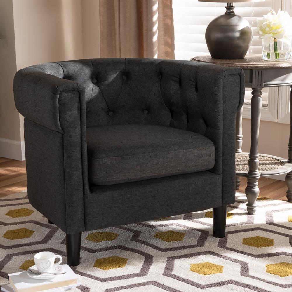 Bisset Classic and Traditional Gray Fabric Upholstered Chesterfield Chair FredCo
