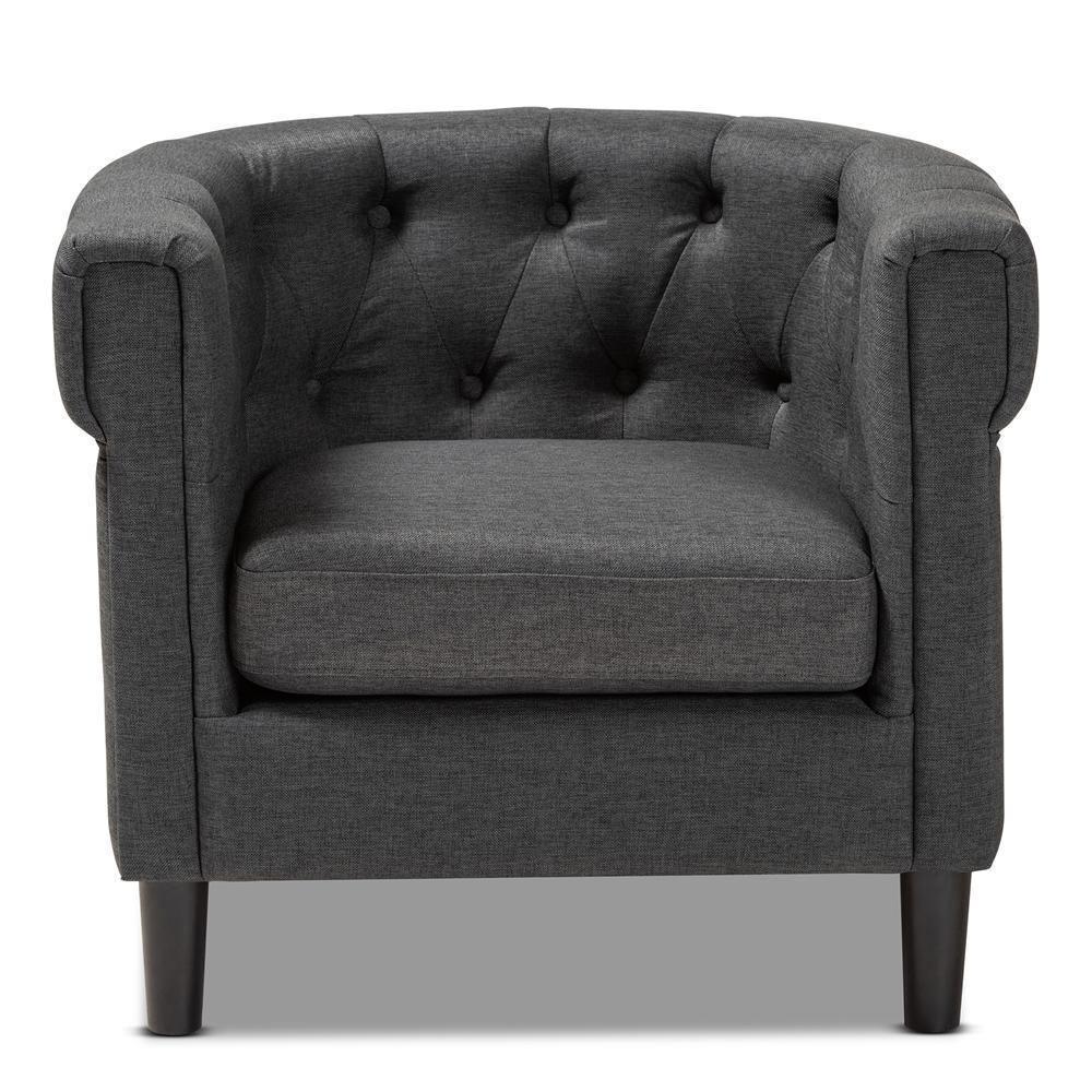 Bisset Classic and Traditional Gray Fabric Upholstered Chesterfield Chair FredCo