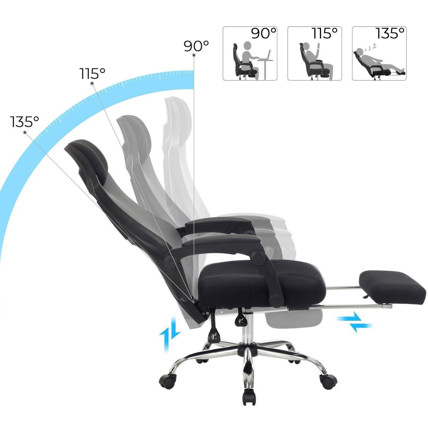 Black Adjustable Office Chair with Footrest FredCo
