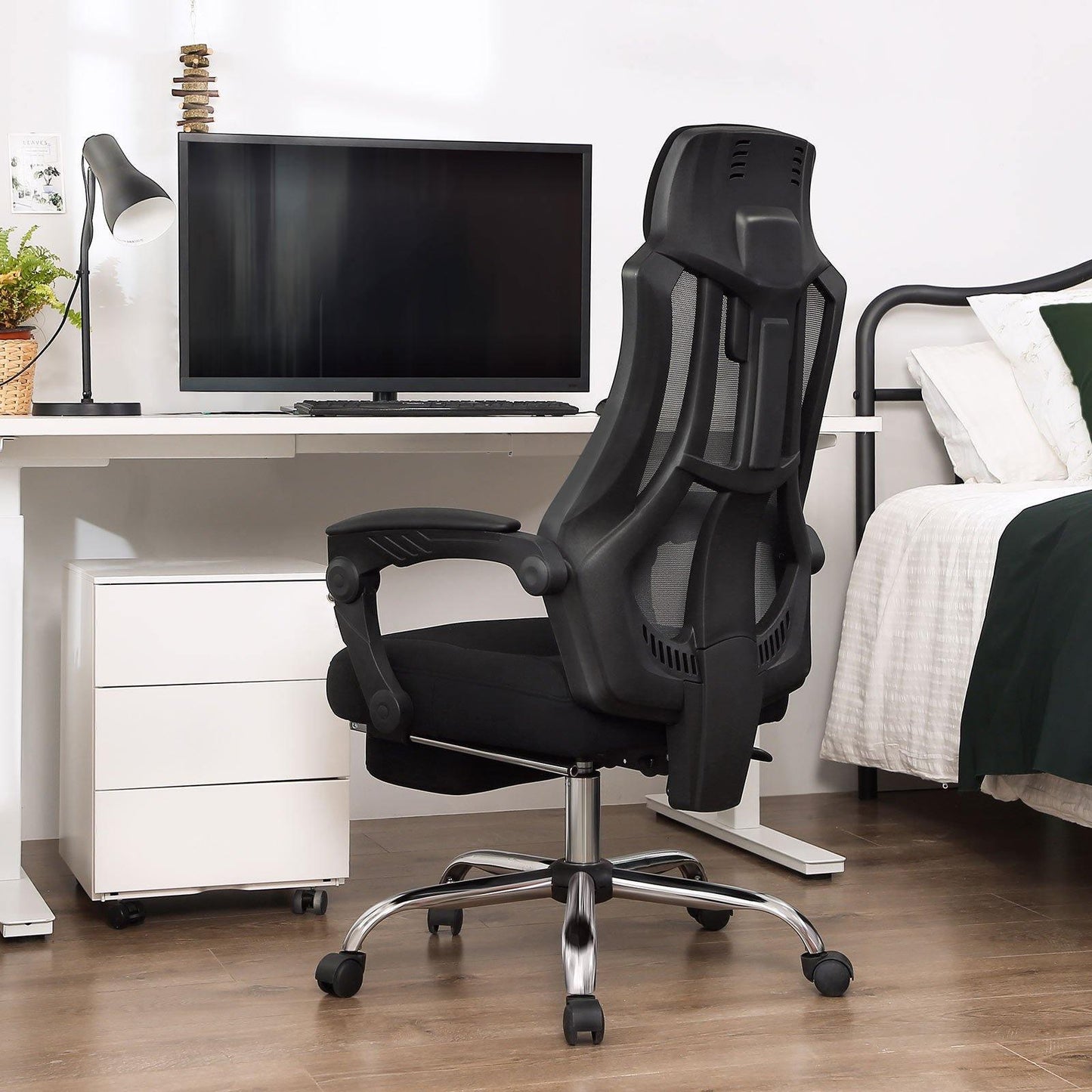 Black Adjustable Office Chair with Footrest FredCo